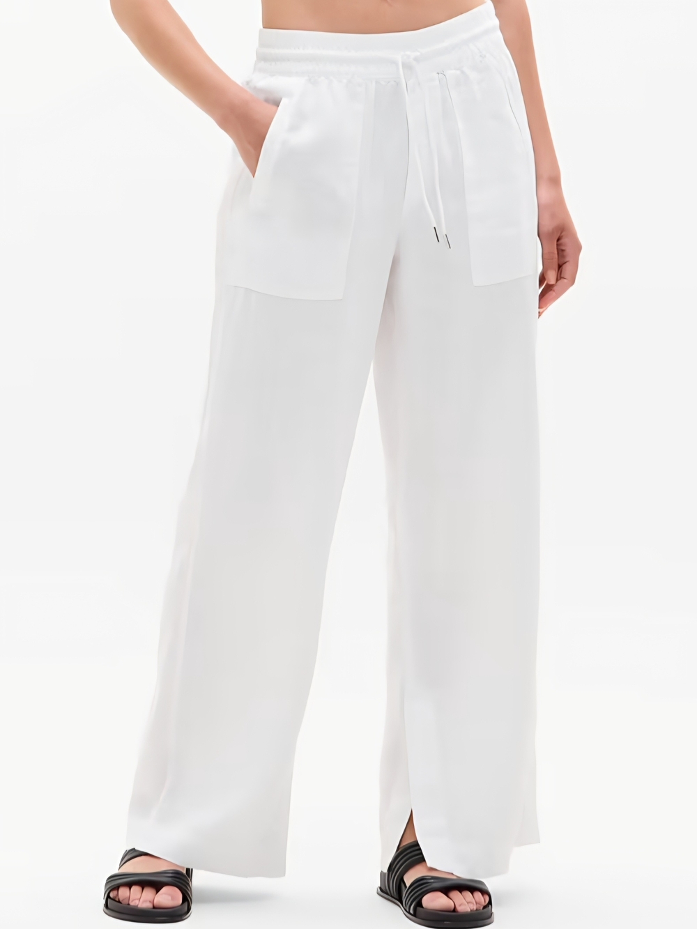 Athleta Retreat Linen High Rise Wide Leg Pants White 14P Petite 100% Linen